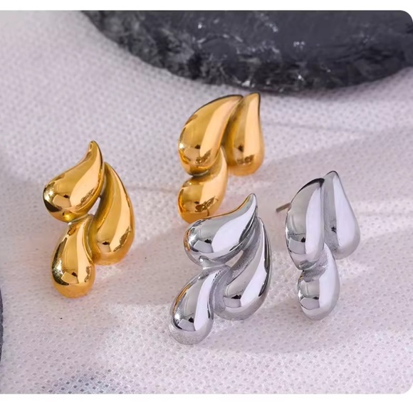 Silver Abstract Drop Earrings – Stainless Steel - Picture 3 of 9